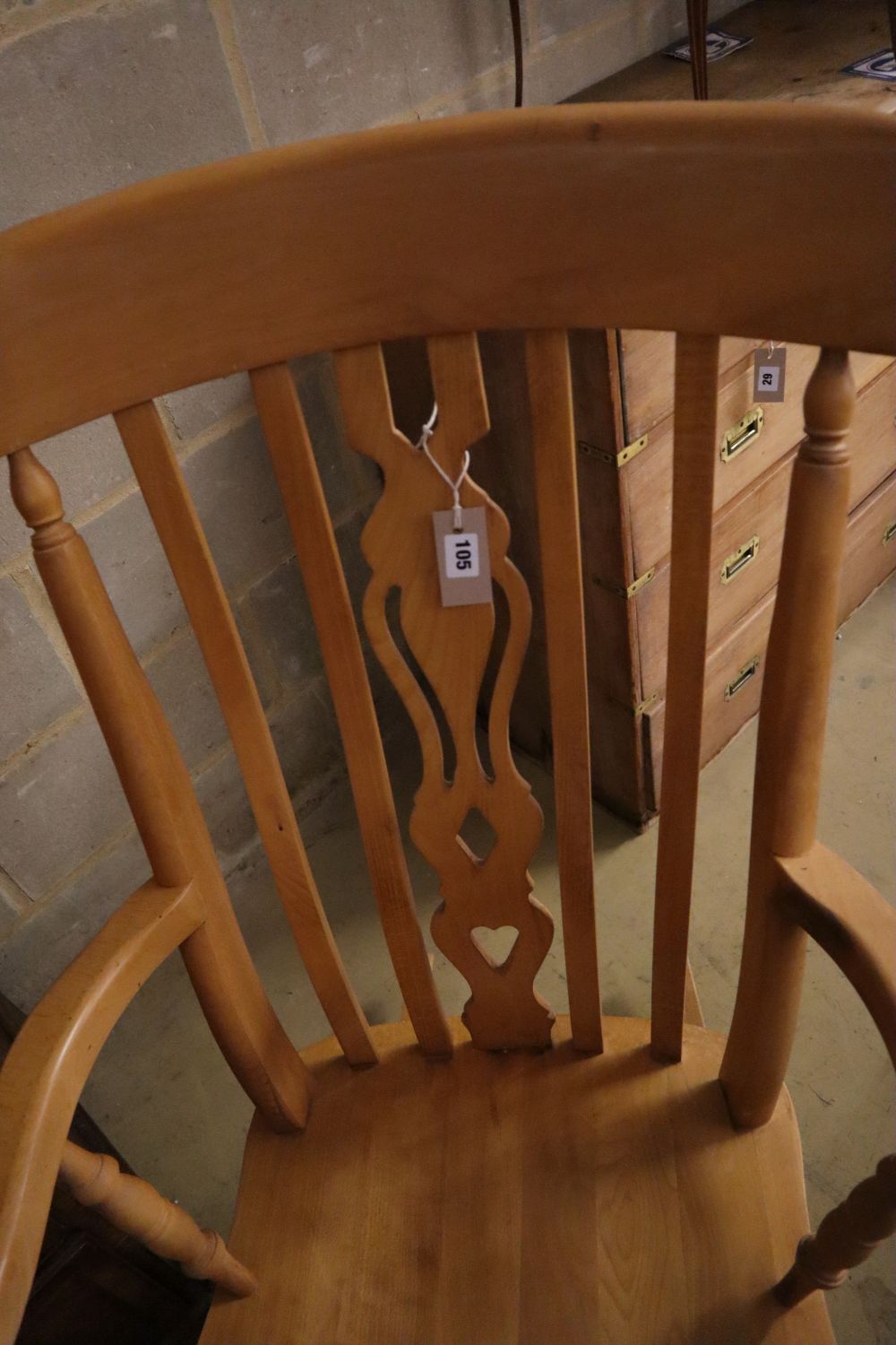 A pine and beech Windsor rocking chair